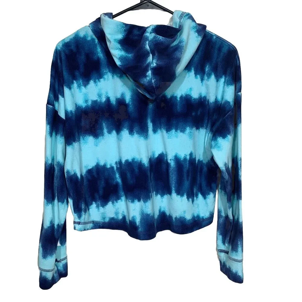 Justice Sleep Hoodie Girls Size 10 M Blue Tie Dye Glitter Logo Pajama Top J16859